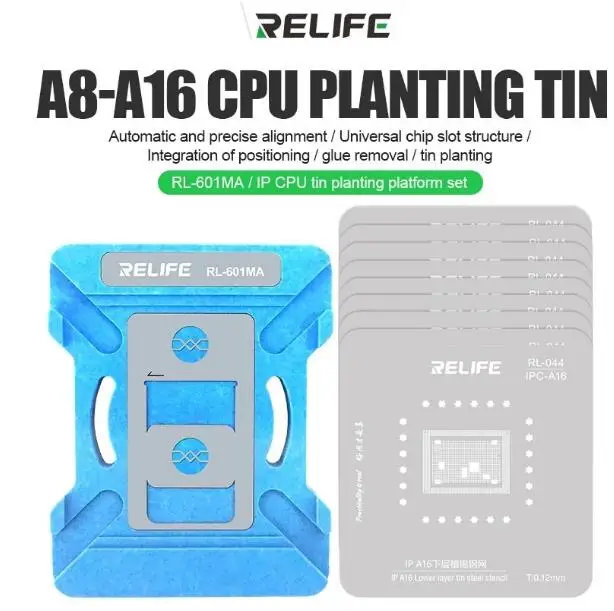 

RELIFE RL-601MA Universal CPU Reballing Stencil Platform For iPhone 6-14 Pro MAX A8-A16 IC Chip Planting Tin Template Fixture