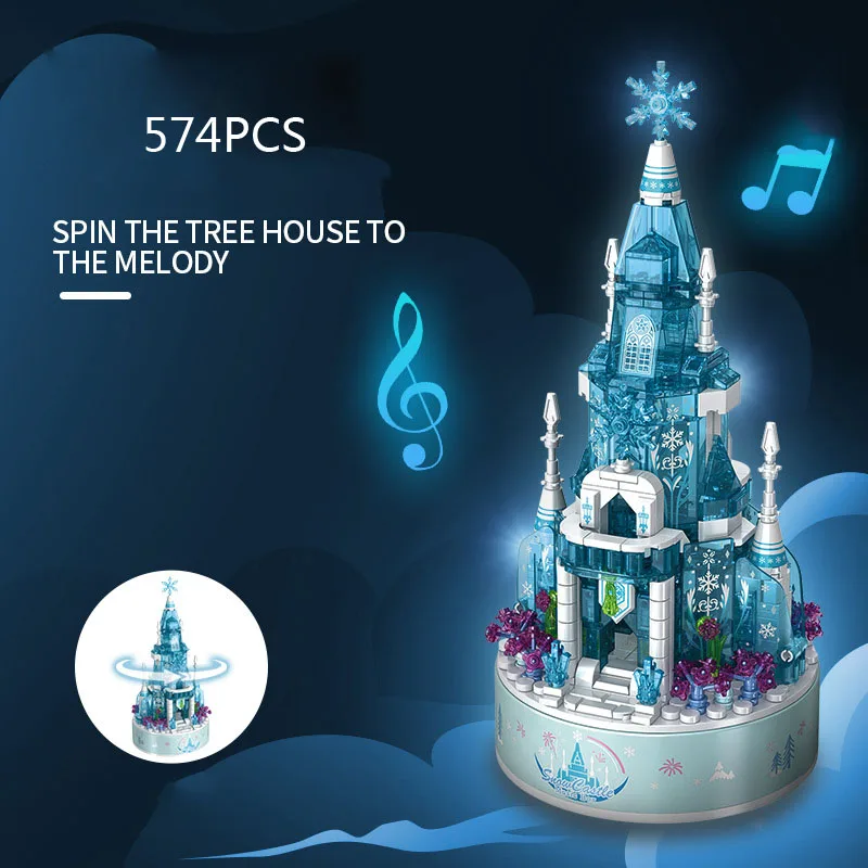 Fairy Tale Street View Building Block Creative Music Box Construction Brick Ice Snow Castle Educational Toys With Light For Gift