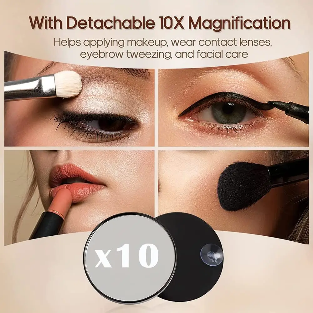 Miroir de courtoisie éclairé avec 12 lumières LED, commande tactile et grossissement 10X