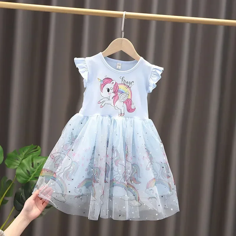 

Girls Clothes 2024 New Summer Princess Dresses Flying Sleeve Kids Dress Unicorn Party Baby Dresses for Children Clothing 2-7Y