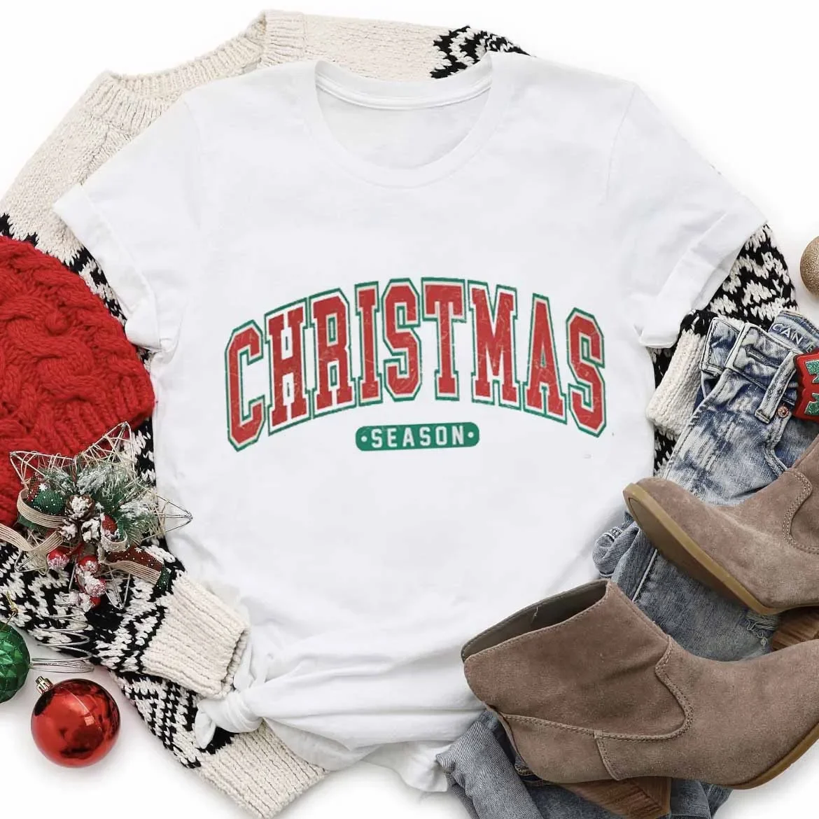 Short Sleeves Cotton Tops Streewear Women's T-Shirt Christmas Print Pattern Winter Trend Clothing Women's Christmas Casual Tee