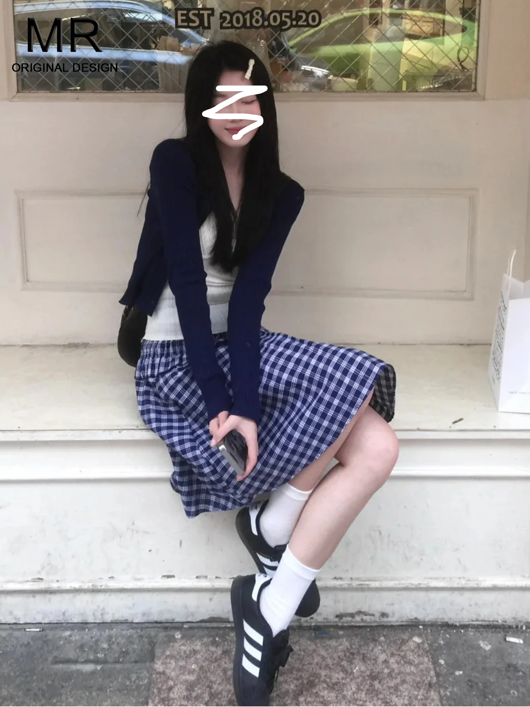 

Юбка А-силуэта с высокой талией, женская, синяя, в корейском стиле, повседневная, модная, расклешенная, с эффектом похудения, летняя новинка