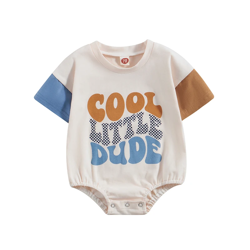 

Toddler Summer Baby Boy Short Sleeve Letters Print Casual Cotton Romper Newborn Outfit Clothes Elastic Clothing Bodysuit
