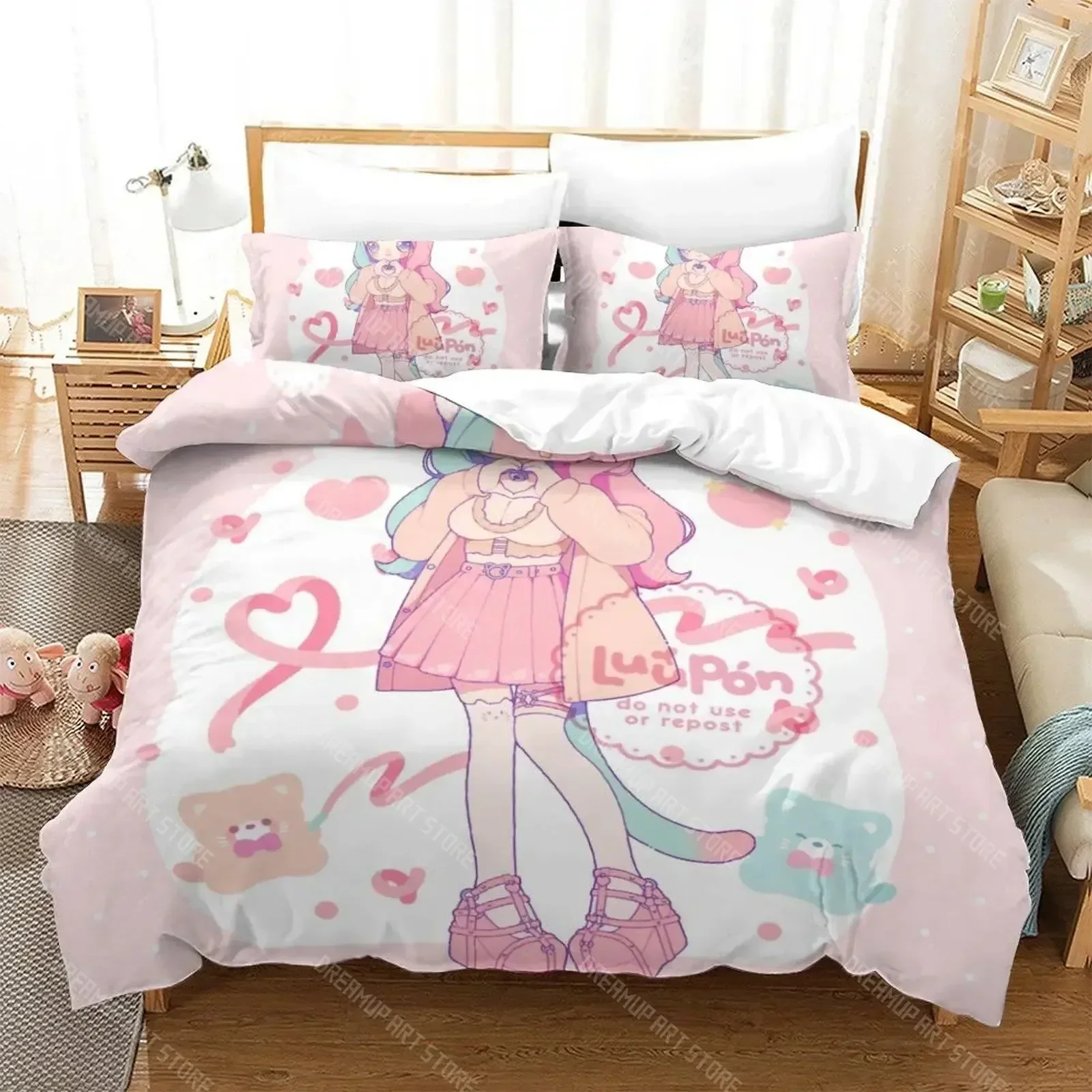 2026 Kawaii Aesthetic Girl Art Strawberry Bedding Set Single Twin Full Queen King Size Bed Set Aldult Kid Bedroom 3D Three-piece