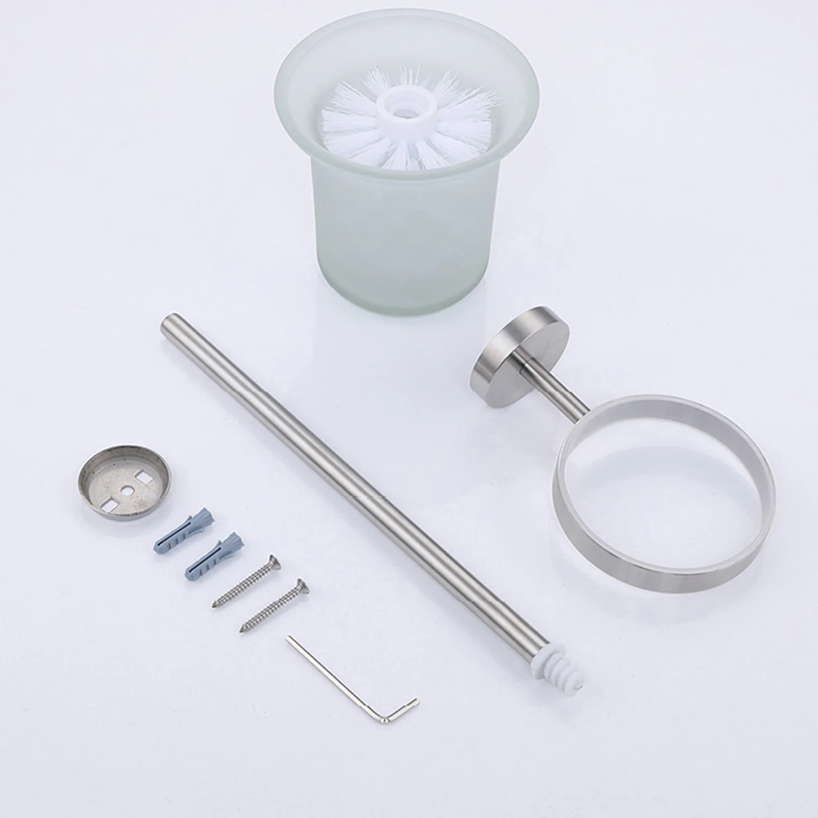 

Wall Mounted Stainless Steel Toilet Brush and Holder Set Glass Holder Bathroom Cleaning Brush Odor Resistant Space Saving