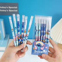 Disney 12Pcs Erasable Gel Pen Cartoon Set Stitch Cute Styling Cap 0.38Mm Blue Straight Pen Students Start Learning Stationery