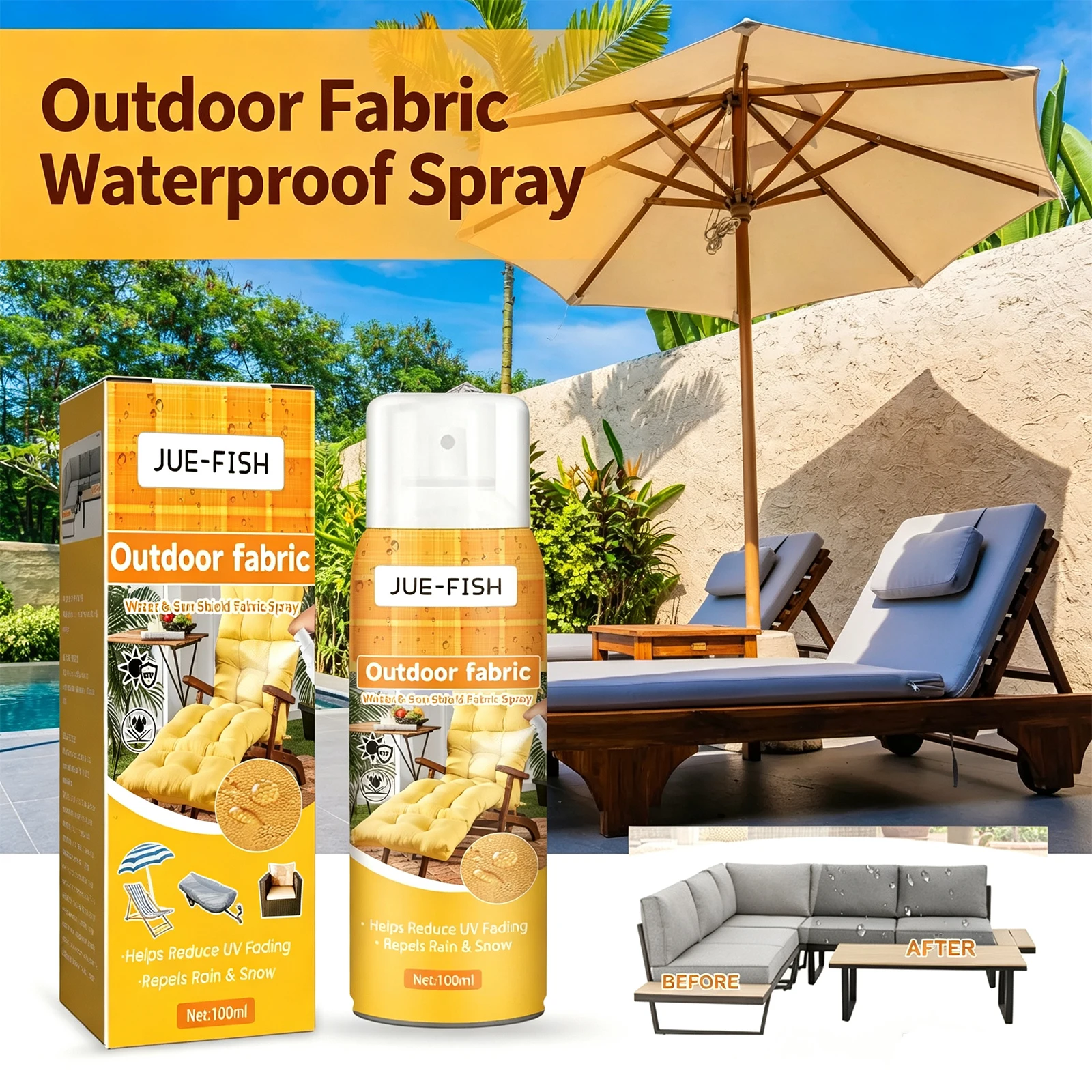 Outdoor Fabric Waterproof Protection Spray Summer Cooling Refreshing Mist UV Ray Blocking Anti Fade Anti Yellowing Care Spray
