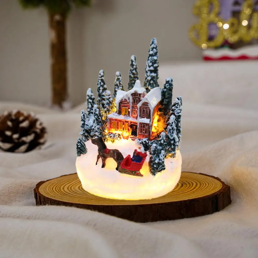 Christmas House Ornament Micro Landscape LED Light Resin House Xmas Railroad House Model Create Atmosphere Home Decoration