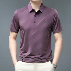 2023 Summer New Short Sleeved T-shirt Men's Lapel Business Large Port Style Men's Clothing Ice Silk Breathable Thin Polo Shirt