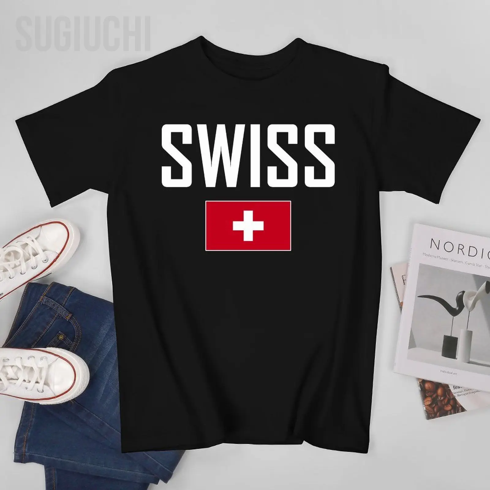 Unisex Men Tshirt Switzerland SWISS Flag And Font Tees T-Shirt O-neck T Shirts Women Boys 100% Cotton Clothing More Color