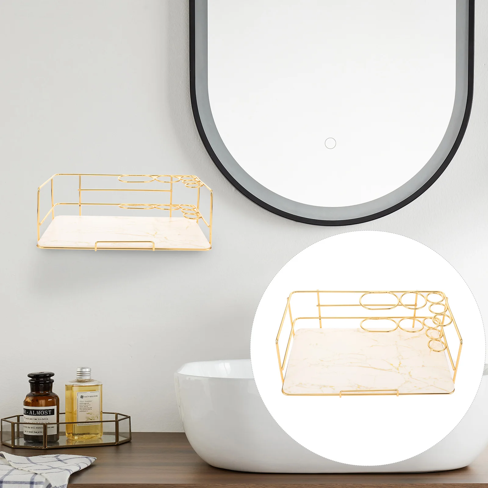 

Marble Pattern Toothbrush Holder Bathroom Tray Vanity Storage Shelf Countertop ganizer Desk 24x13cm Wall Mount
