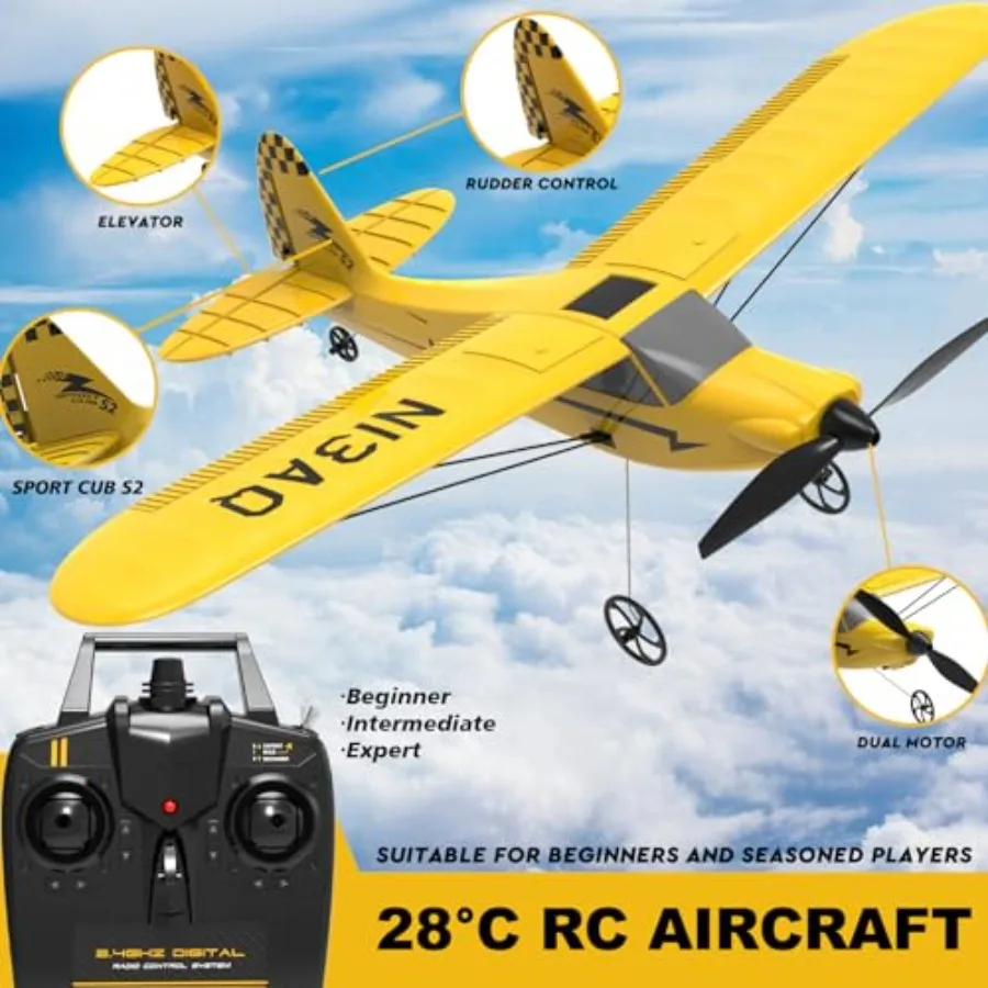 28 RC Plane 3 Channel Remote Control Airplane Trainer Sport Cub S2, EPP Foam, Blue/Orange, Propeller Saver XPilot Stabilization