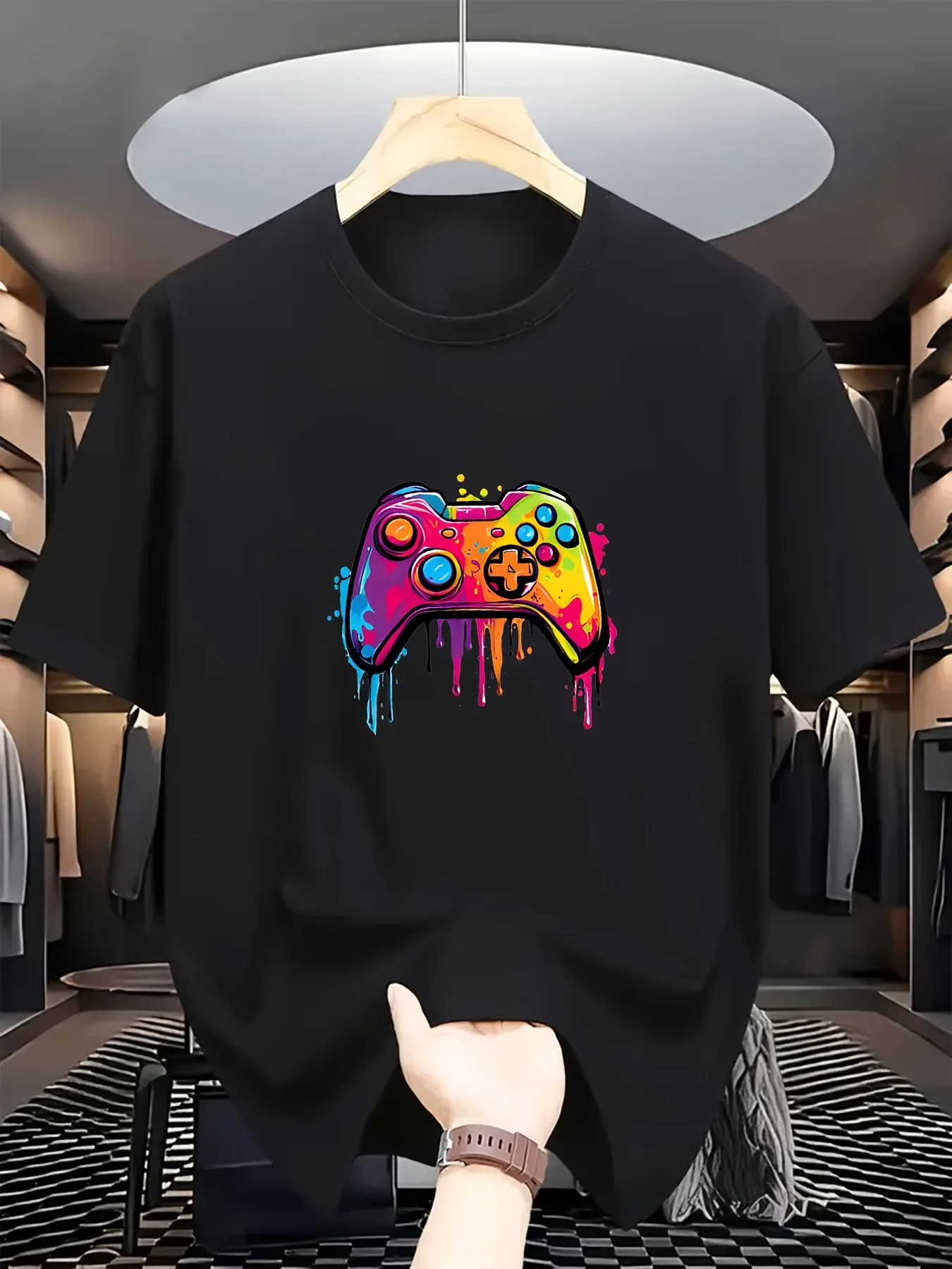 Youth Colorful Game Controller Printed Casual Summer T-shirt Fashionable Outdoor Sports Spring Summer Parent-child Outfit