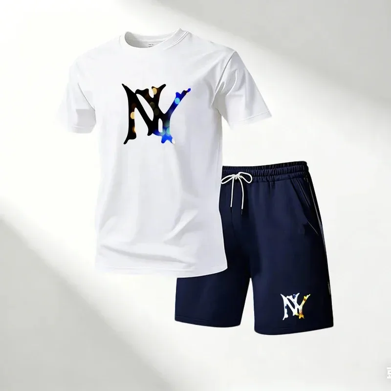 

Summer Men's T-Shirts Sets Round Neck Short Sleeve T-Shirt+Sports Shorts Quick Dry Sportswear Home Outdoor Running Suit Hot Sale