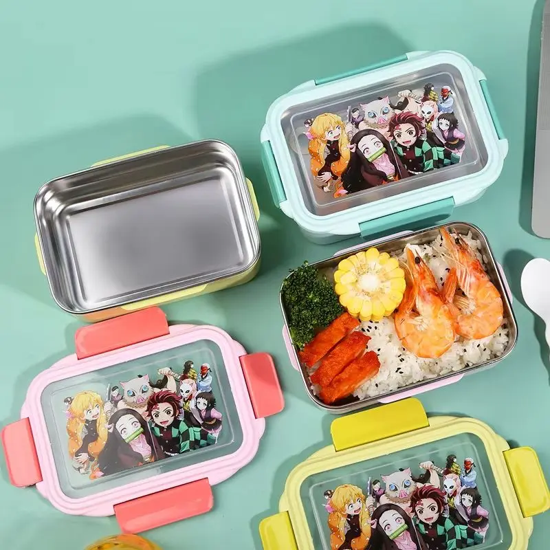 Fiambrera aislante de acero inoxidable Anime Demon Slayer para niños, fiambrera térmica portátil Tanjirou Nezuko Bento Box