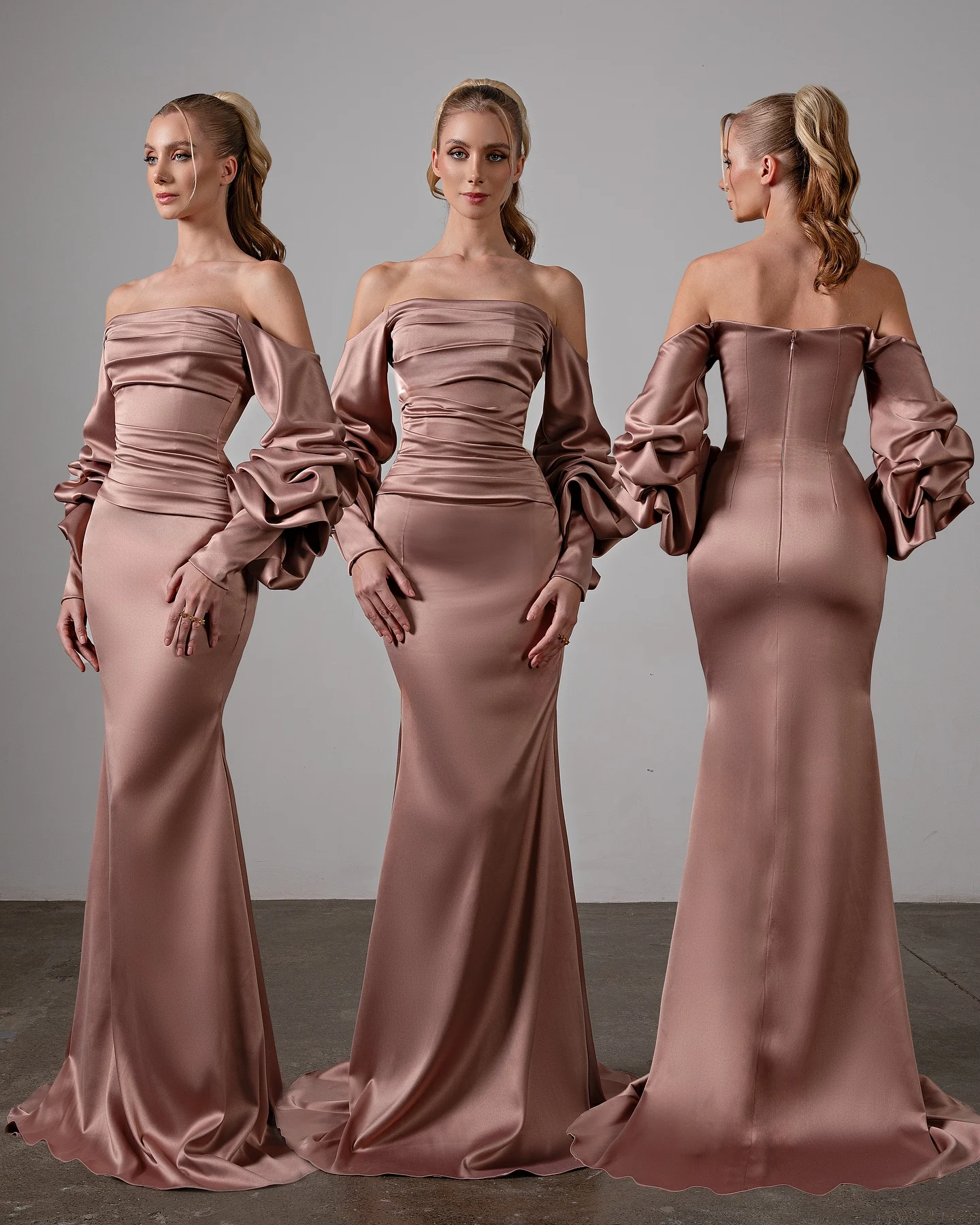 Personalizado requintado fora do ombro mangas puff vestido de noite delicado zíper voltar vestido de festa moda sereia vestido de baile