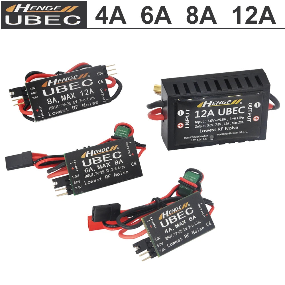 Henge 4A/ 6A/ 8A/ 12A UBEC Output 5V/6V/7.4V Inport 7V-25.5V 2-6S Lipo Battery Switch Mode BEC For RC Boat Car  Airplane