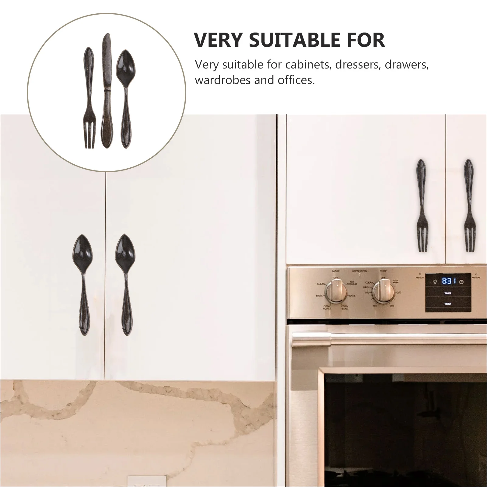 

3pcs Knife Fork Pulls Vintage Zinc Alloy Cabinet Knobs Retro Dresser Handles For Wardrobe Cupboard Office Furniture