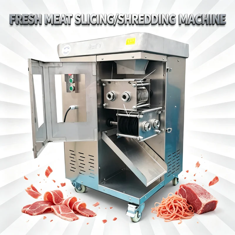 High-Power Commercial Meat Slicer For Pork Beef Chicken Breast Fish Electric Slicing Shredding Machine Double Knife Group