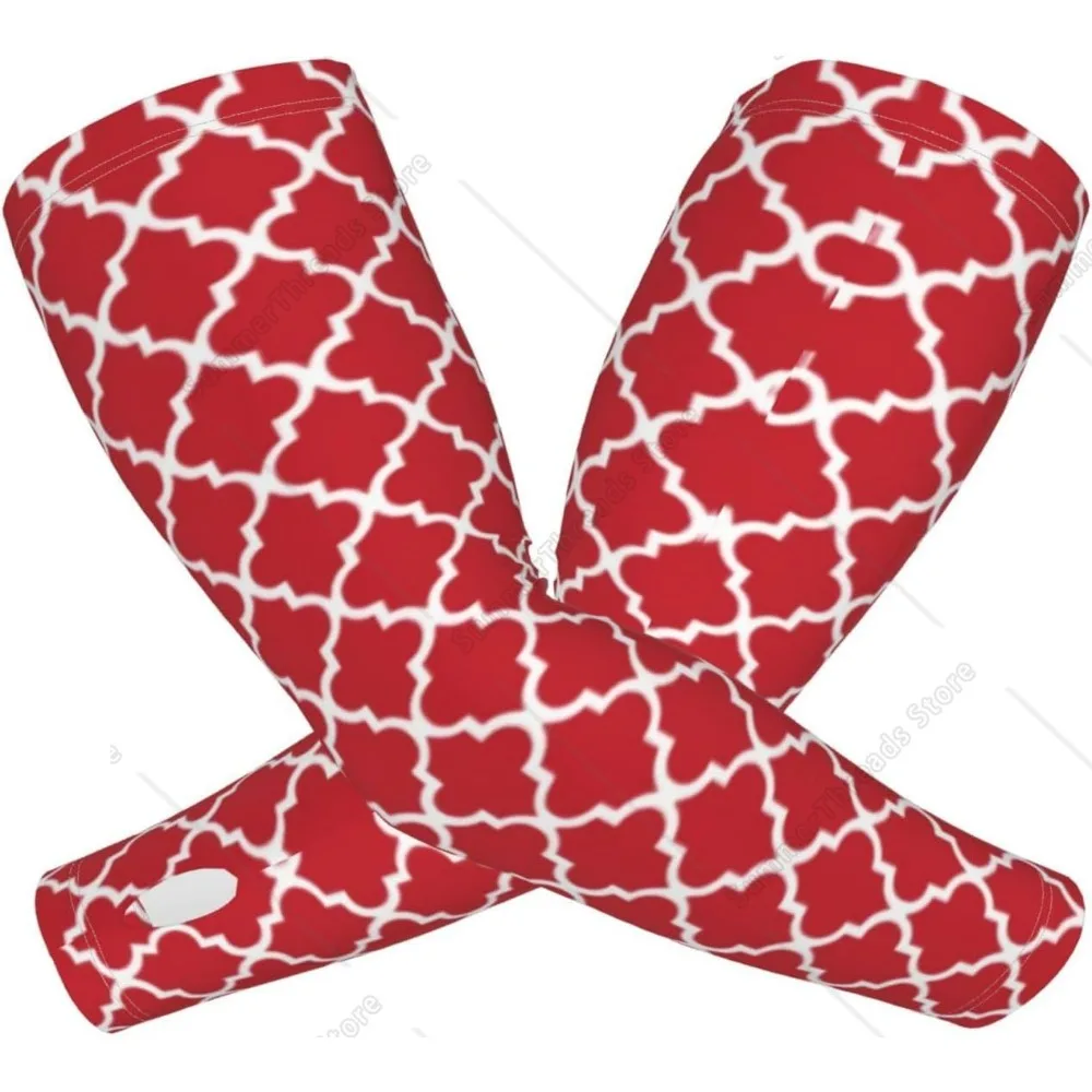 빨간색 Quatrefoil 타일 패턴 태양 보호 팔 슬리브 남성 여성을위한 가시 증거 정원, Sweatproof Sun