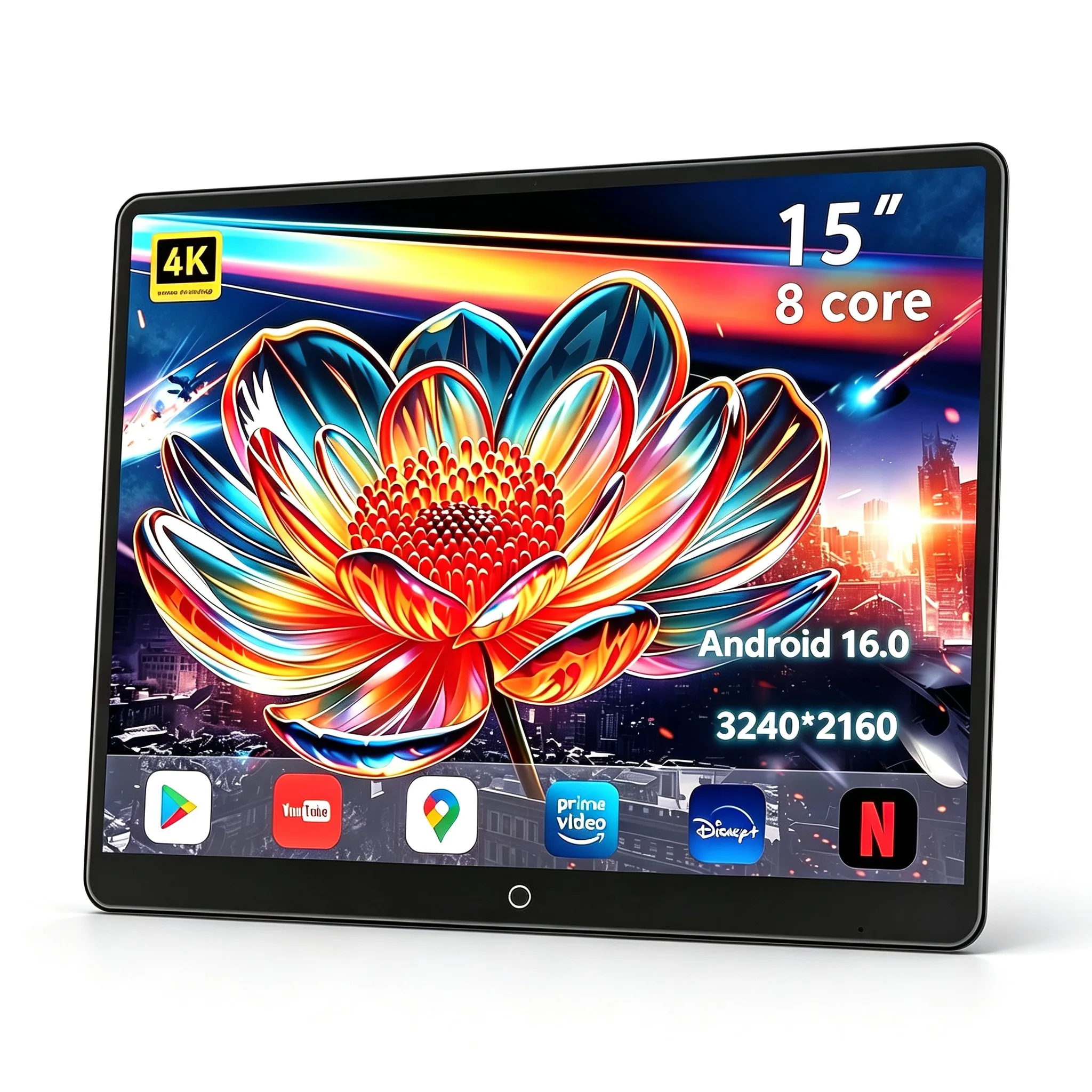 15''Car Headrest Monitor 4K 3240*2160P Display Video Player Android 16.0 4+64GB Wifi Game Remote Control HDMI IR AV Mirror Link