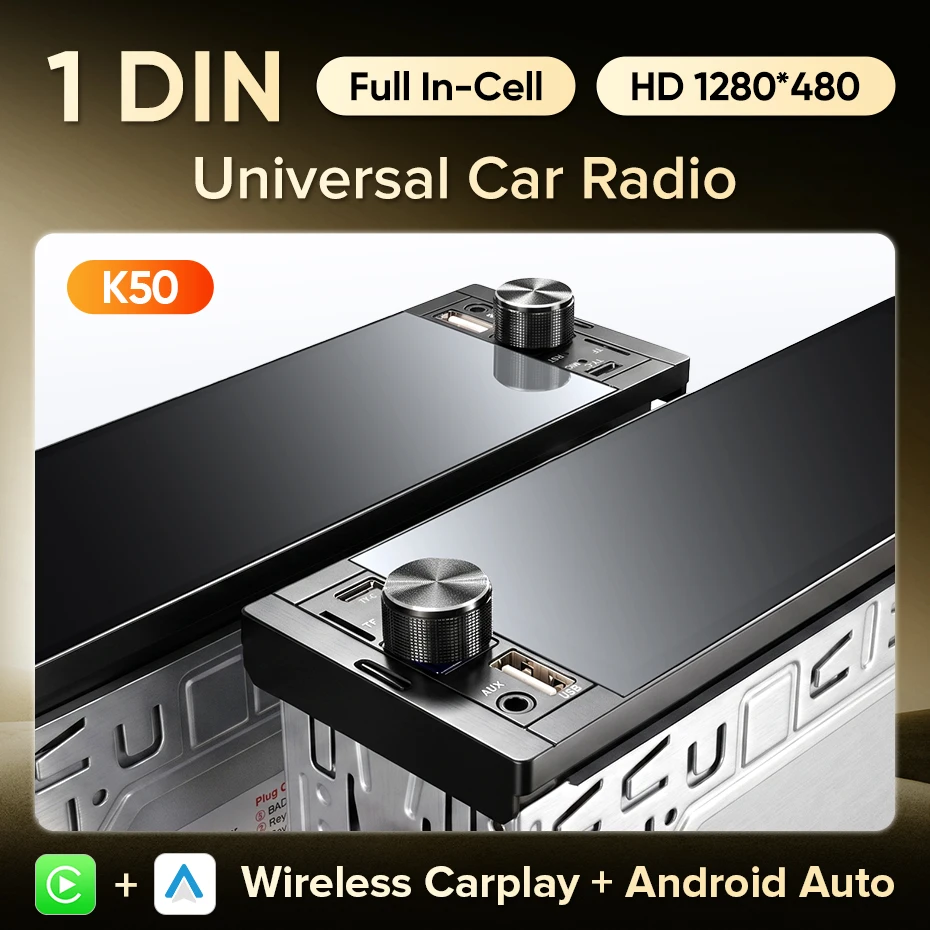 AINAVI K40 Autoradio Universale 1 DIN con Carplay Wireless, Schermo Touch HD IPS, Multimedia per Auto 1DIN, Android Auto, Type-C, BT