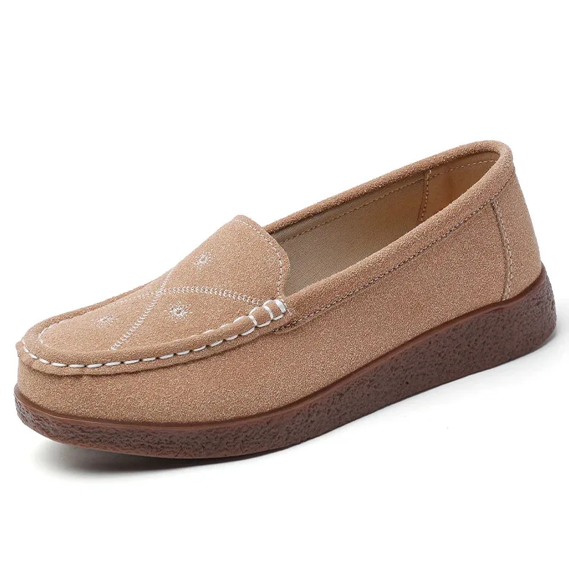 

100% Cowhide Women'S New Leather Loafers, Large-Sized Anti-Slip Breathable Flat Shoes For Spring Summer Mom'S Walking Shoes