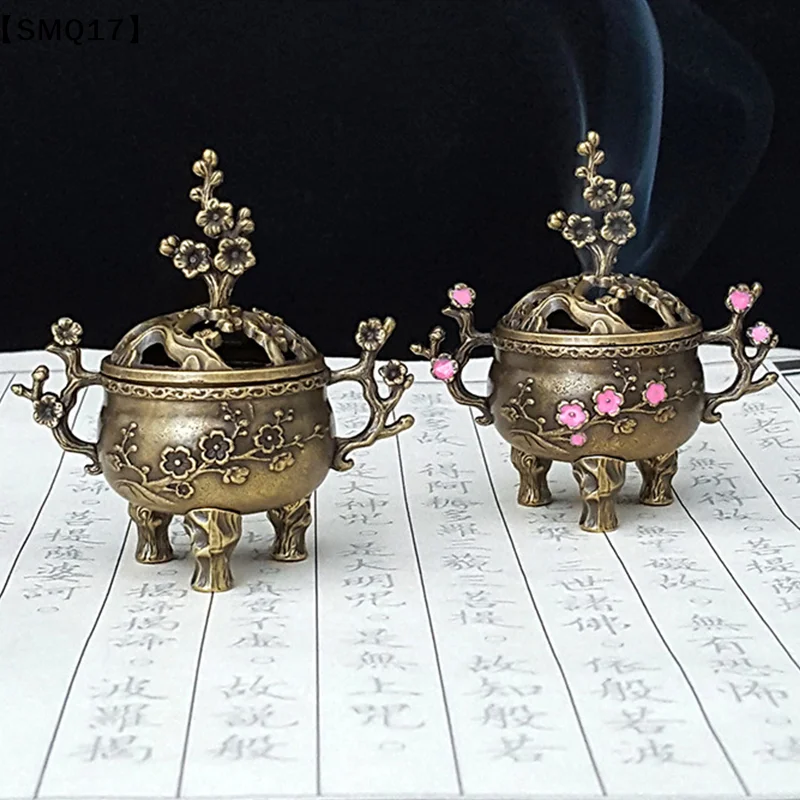 Mini Plum Blossom Lucky Incense Burner Metal Lotus Incense Burner Bowl Incense Holder With Handle Yoga Meditation Decor【SMQ】