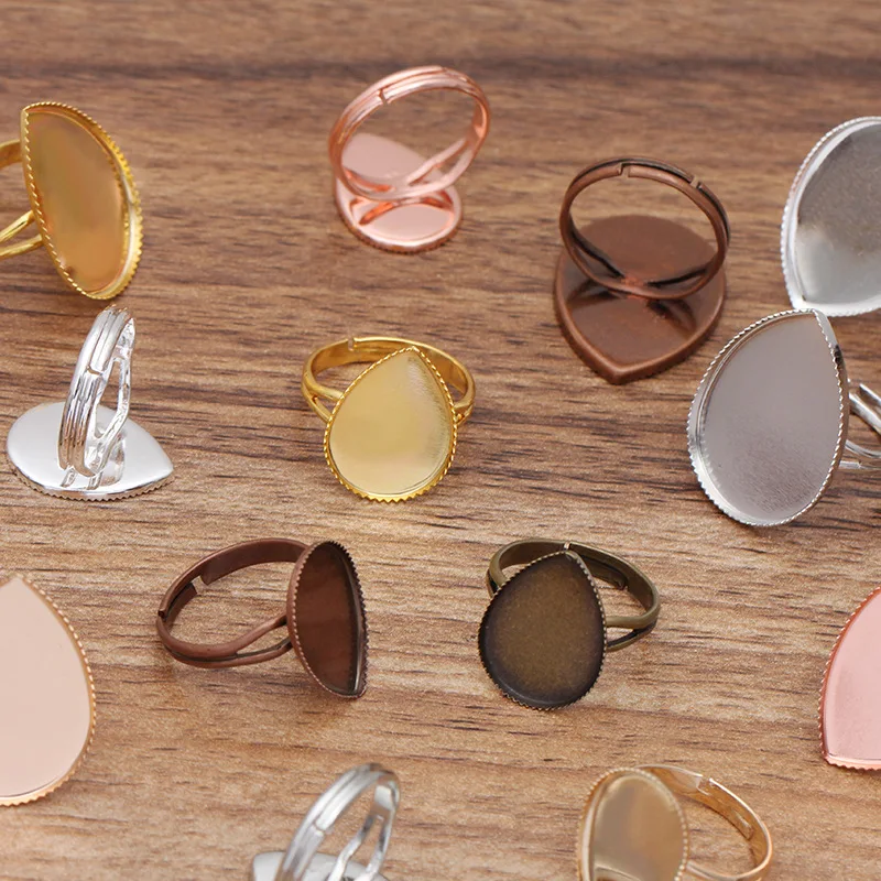 10pcs Ring Settings Water Drop Cabochon Bases Bezel Tray Fit 13x18mm/18x25mm Cabochon Cameo DIY Finger Rings Findings