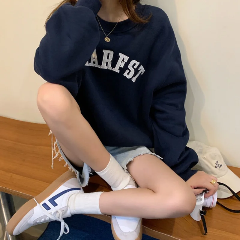 Jhjn nova mulher sweatshirts o-pescoço carta hoodies manga longa coreano casual pullovers all-match solto popular feminino agasalho