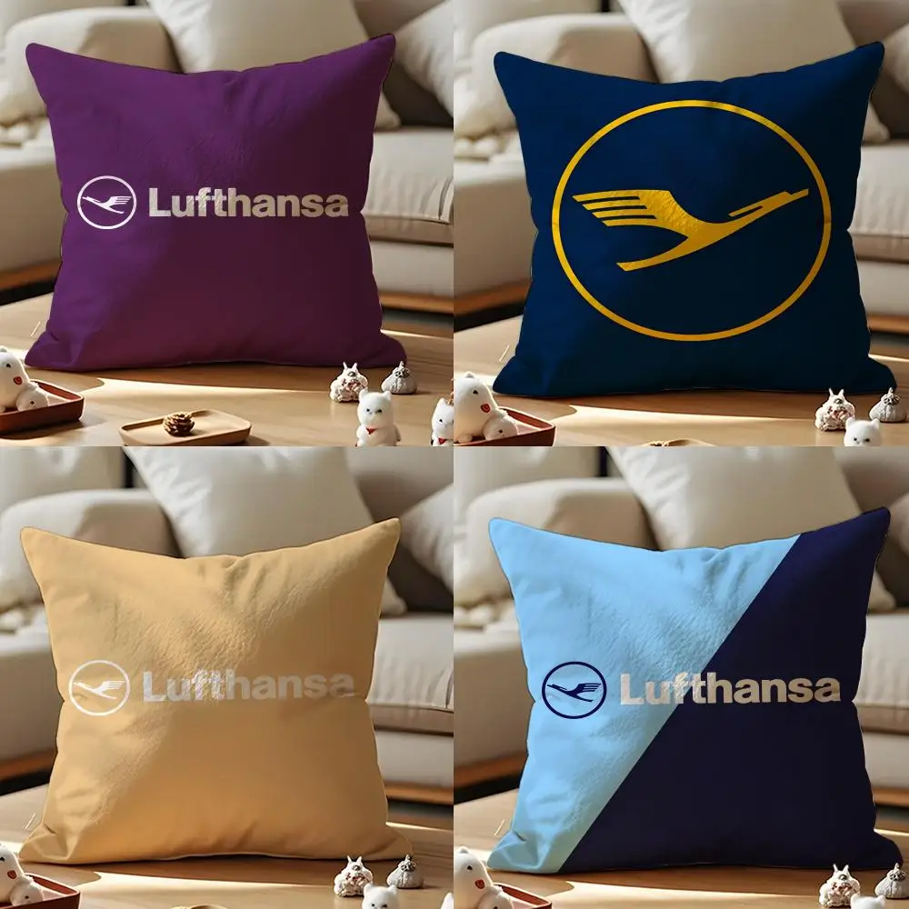 Lufthansa German Airlines Cushion Cover Anti-dustmite Pillowcase Invisible Zipper Silky Short Plush Sofa Cushion Cover