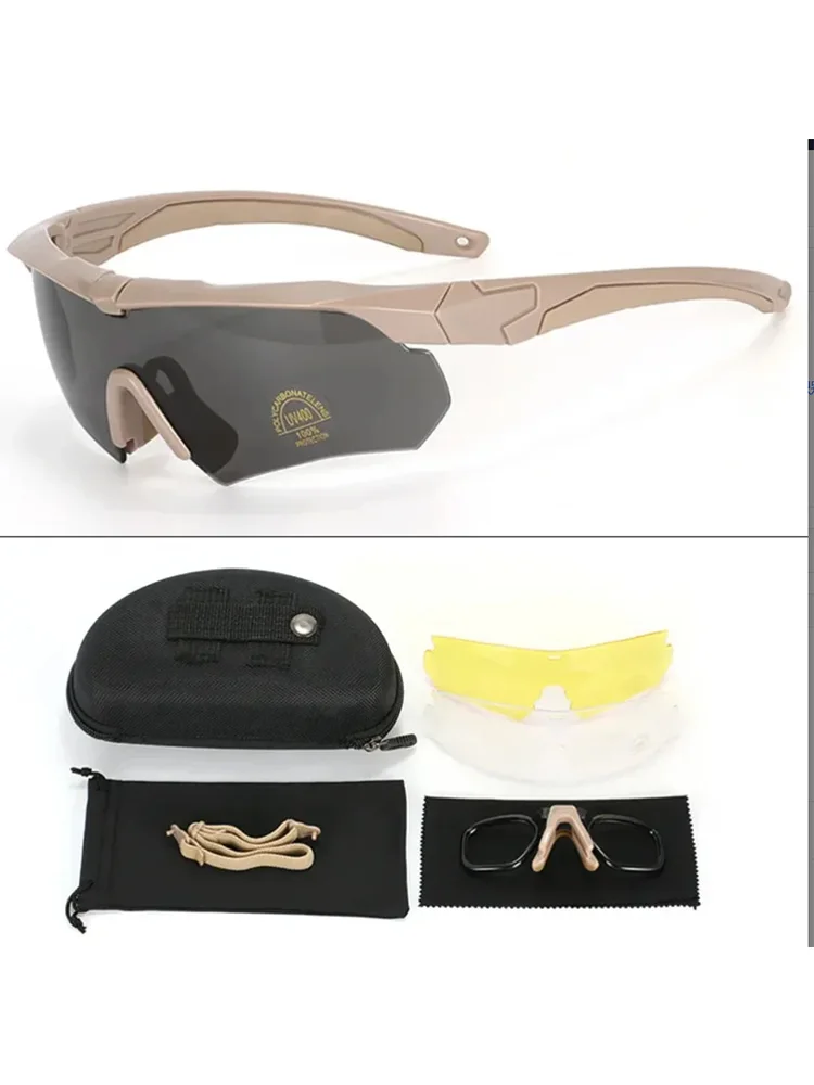 AliExpress NONE Tactical Goggles CS Airsoft Windproof Army Shooting Polarized Glasses HD 3 Lens Motorcycle Cycling Outdoor Safe Glasses