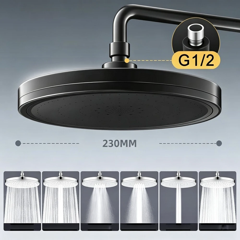 6 Modes of Rainwater Type Shower Heads, High-Pressure Water Outlet for Full Body Coverage, the Same Experience as Luxury Hotels