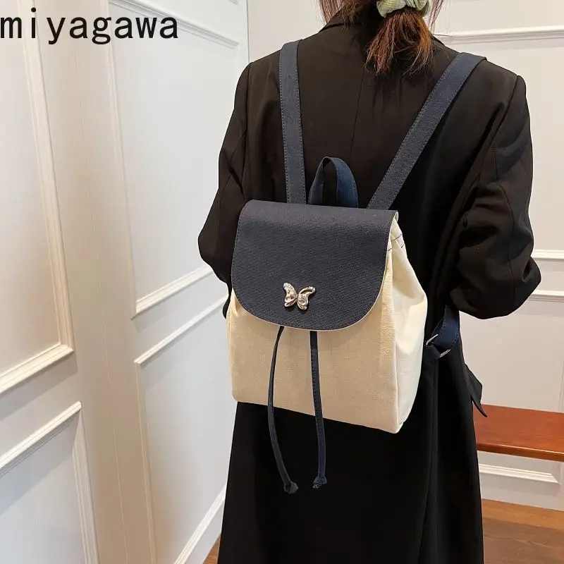 

Miyagawa Causal Canvas Backpack Women's Bag 2024 New Korean Backpacks Versatile Handheld Shoulder Book Bag