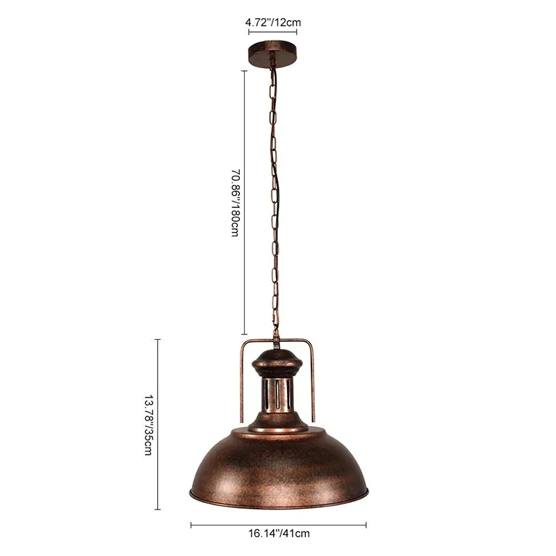 Rústico Copper Dome Pendurado Lâmpadas, Loft Style Pendant Light, Farmhouse Luminárias, Apto para Cozinha, Bares, Mesa de jantar, 41cm