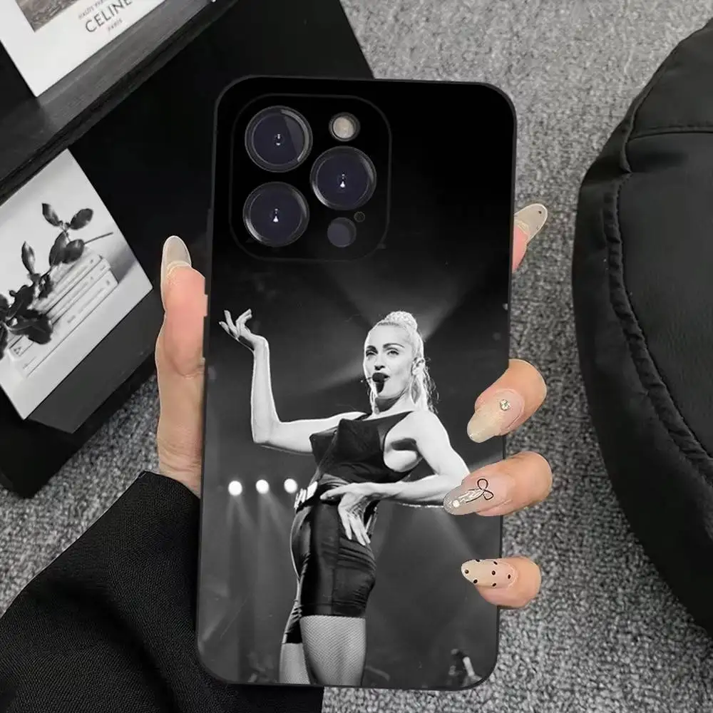 Singer M-Madonna telefoonhoesje voor iPhone 17,16,15,14,13,12,11,Plus,Pro Max,XS,X,XR,SE,Mini,8,7,zachte siliconen zwarte cover