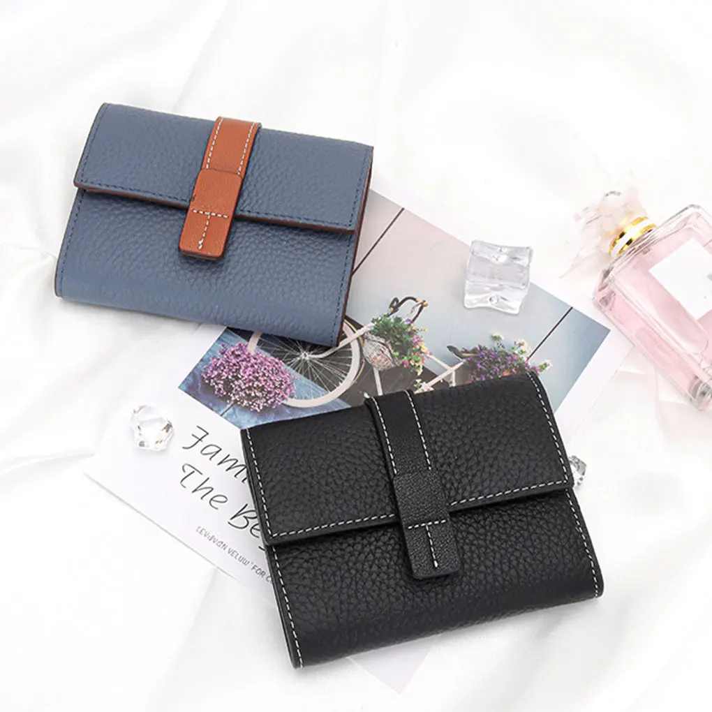 

Women Purse Rectangular Replacement Trifold Solid Color Stylish Card Holder Photo Folder Wallet Birthday Gift Black