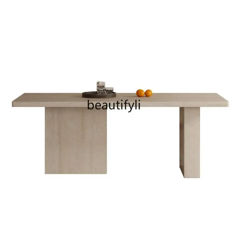 

Medieval French full travertine rock slab solid wood dining table travertine rock slab rectangular island dining table