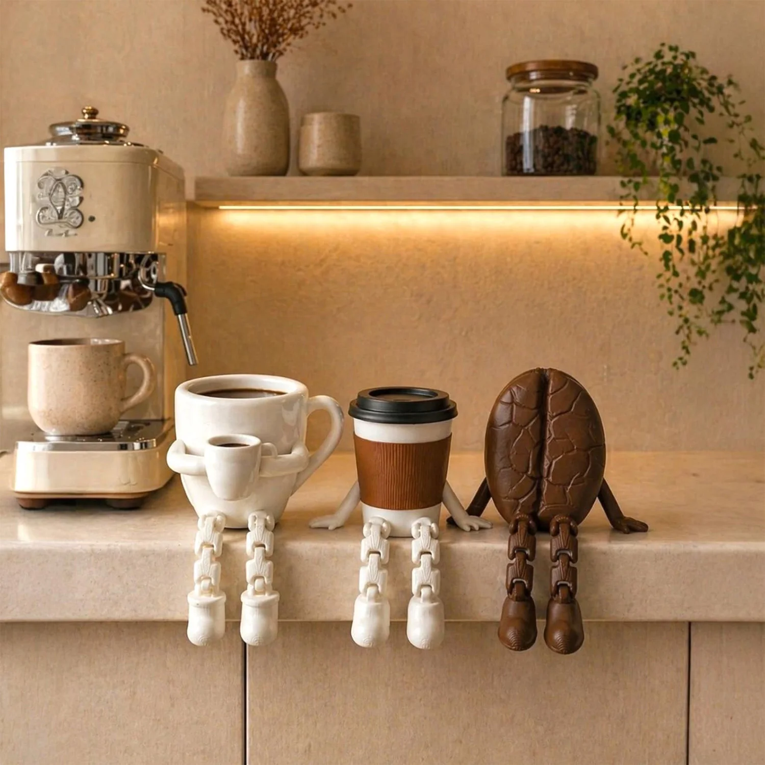 Figuras Articuladas de Café, Decoração de Mesa Fofa com Xícara de Café e Grãos de Café, Brinquedos Fidget para Amantes de Café, Ornamentos para Casa e Escritório