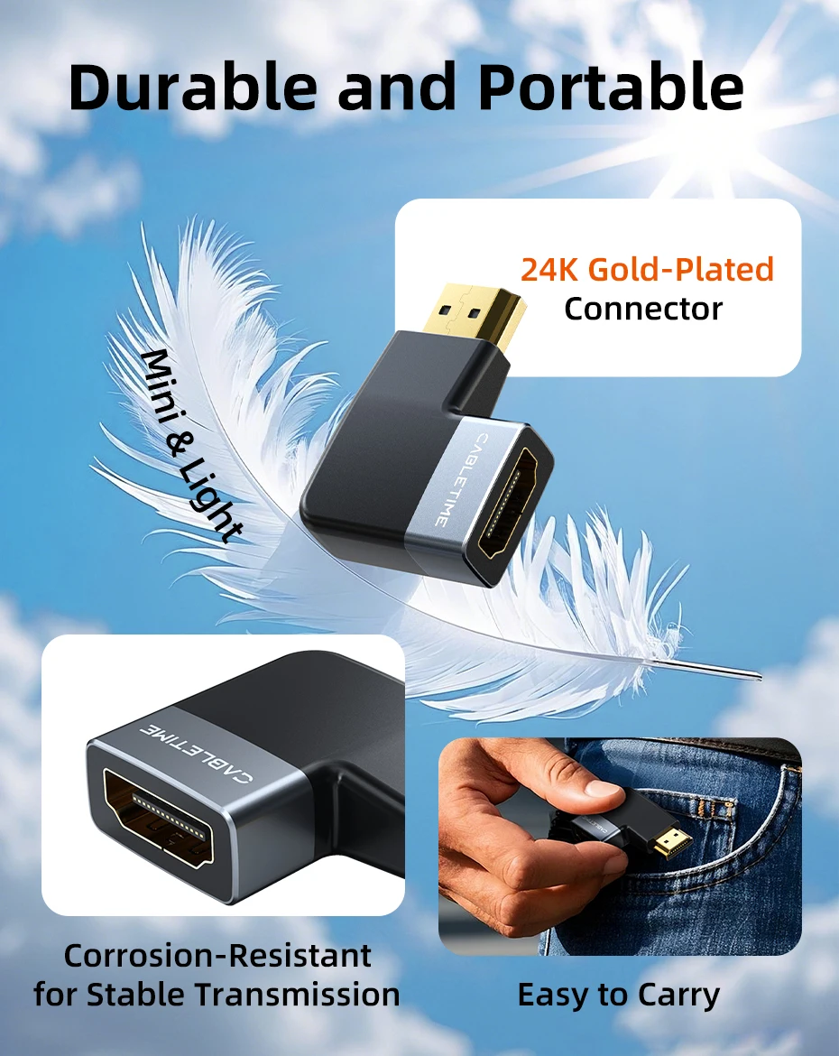 CABLETIME 8K HDMI Adapter Stecker auf Buchse Konverter Adapter UHD2.1 Unterstützung 8K HDMI 2.1 4K 120Hz 48Gbps für HDTV Laptop PS5 – Detail 15
