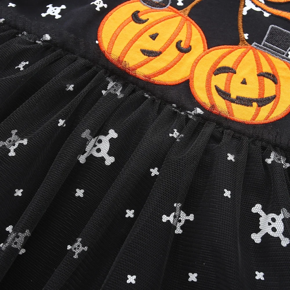 Jumping Meters Pumpkin Hot Halloween Prinzessinnenkleid für Mädchen, 2–7 Jahre, Kleinkindkleidung mit Kürbis-Taschen und Blumen, Kinderkleider – Detail 5