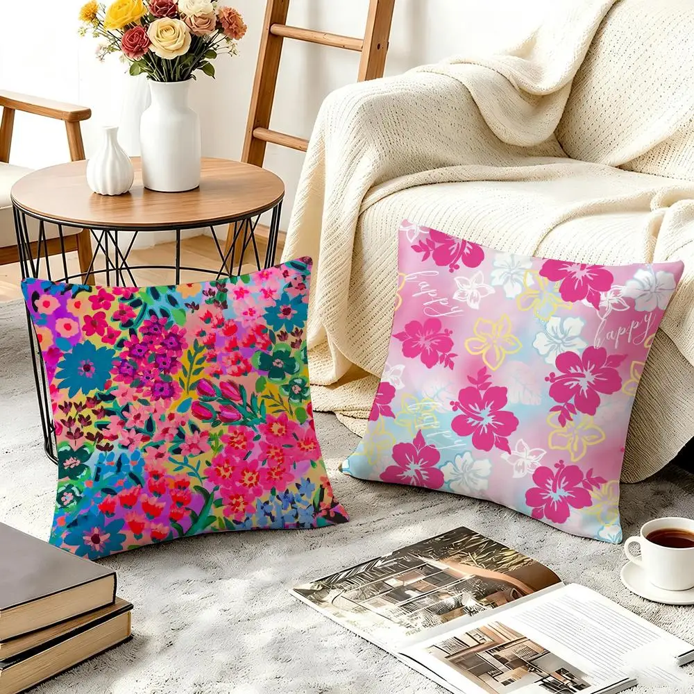 Island Tropical Bloom Pack Cushion Cover Short Plush Double-sided Print Square Throw Pillow Covers Sofa Home Cushion Decor