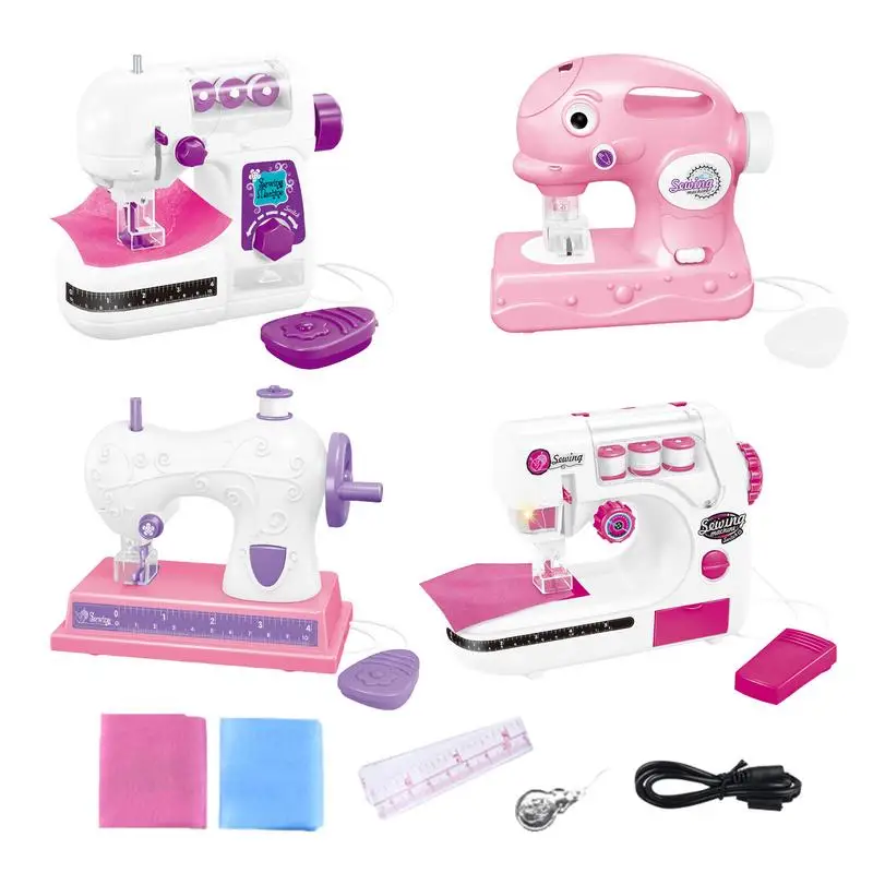 Máquina de coser para niños, máquinas de coser para principiantes de viaje, máquina de coser portátil alimentada por batería, juego de simulación de artes para niños