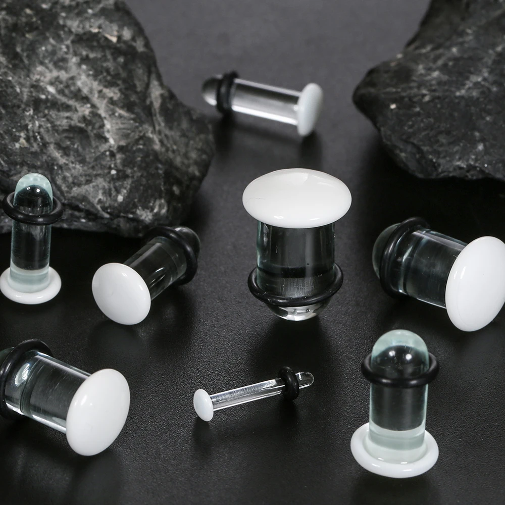 Casvort 2PCS Pyrex Glass Cosy Basic Ear Gauges Tunnels Dead Plugs Expander 0.5mm Increments Piercing Body Jewelry Hypoallergenic