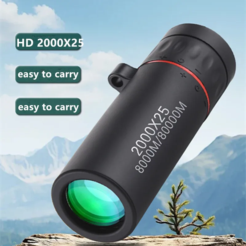 أحادي العين 2000x25 HDTelescope تلسكوب صغير محمول للهاتف المحمول مع حامل التخييم في الهواء الطلق الصيد مراقبة الطيور التلسكوبات