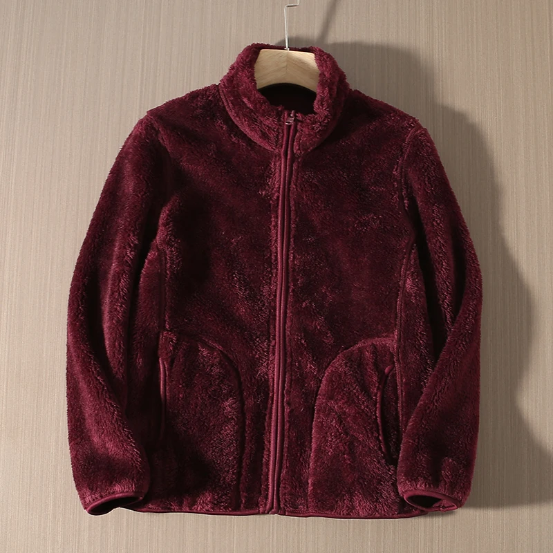 Chaqueta de Coral de Doble Cara para Mujer, Chaqueta Larga Acolchada de Algodón con Cierre de Cremallera, Cuello Alto y Cálido