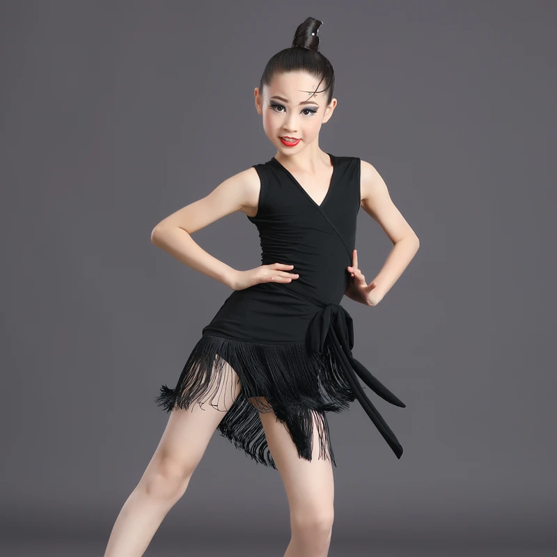 Vestido de práctica de actuación de clasificación profesional para competición de baile latino para niños, novedad de verano, vestido con borlas para baile latino