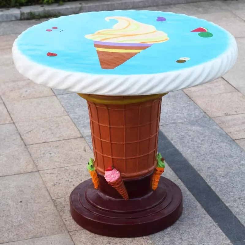 

Outdoor park fiberglass seat cartoon sculpture decorative garden landscape creative ice cream table and chair ornament