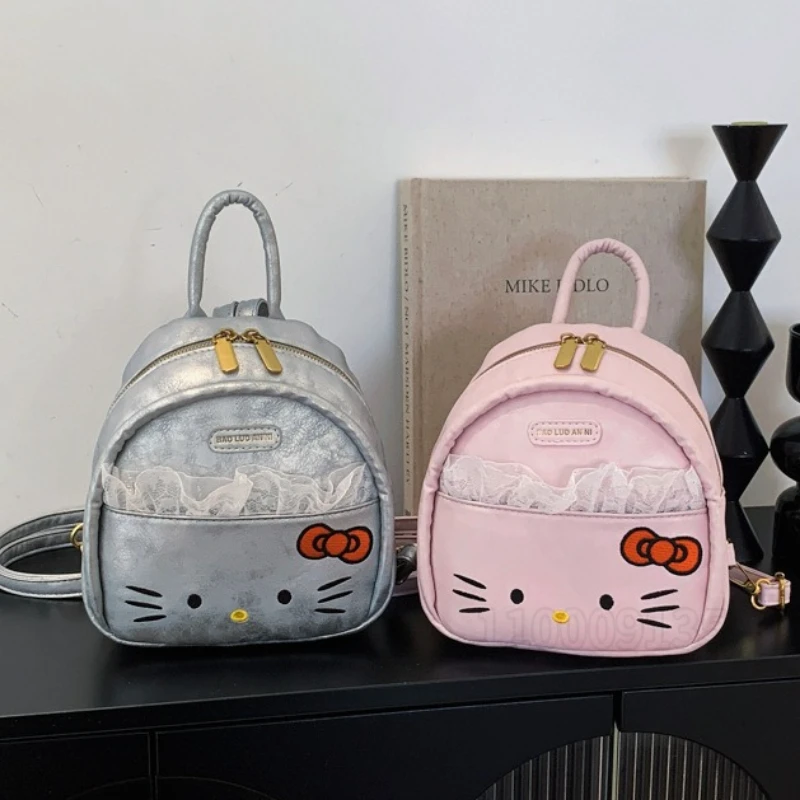 

Новый мини-рюкзак Hello Kitty с вышивкой, модный женский мини-рюкзак для повседневного использования, вместительный, с милым мультяшным дизайном, для девочек