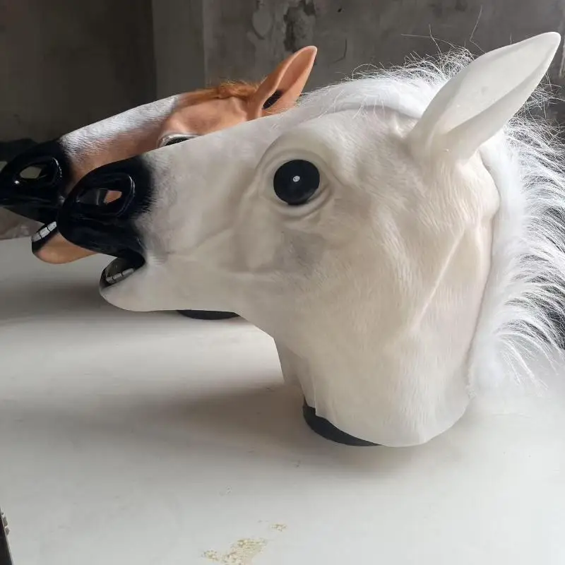 1 Stück Tier-Pferde-Terror-Maske DIY-Dekoration Pferdekopfmaske Cosplay-Kostüm Party Lustige Halloween-Kopfbedeckung – Detail 4